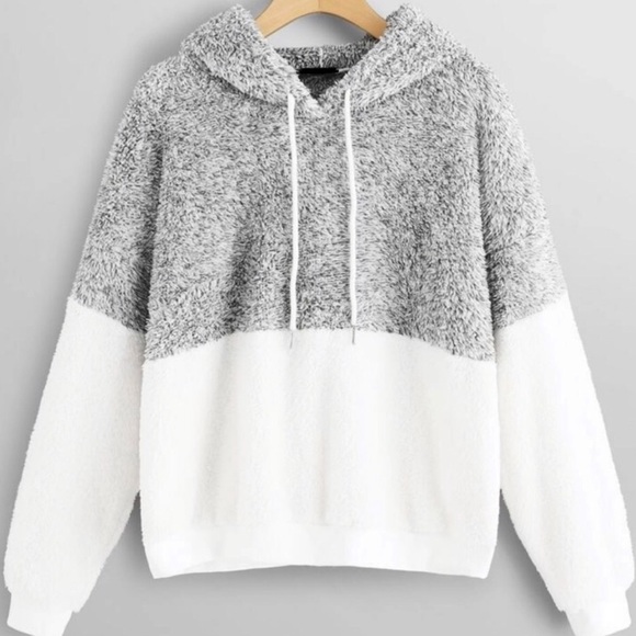 PLUS colorblock teddy pullover drawstring hoodie - Picture 6 of 6